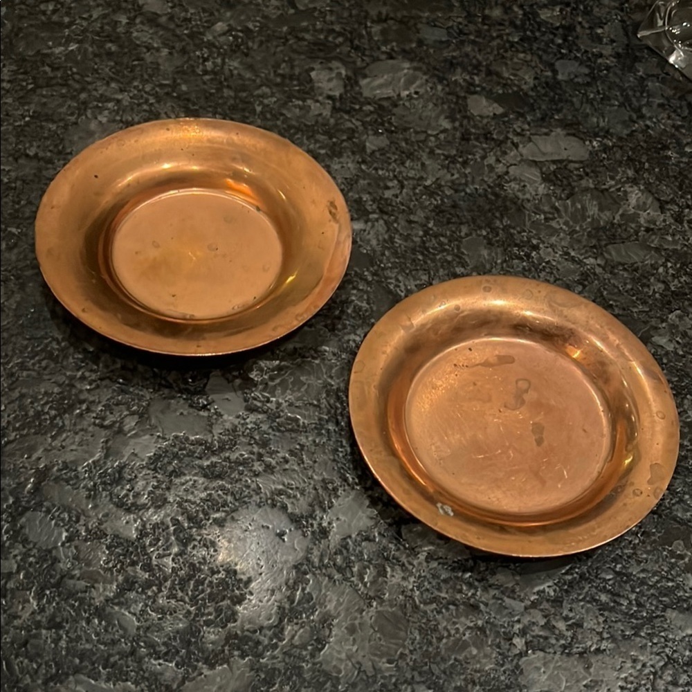 Set of 2 Copper Brass Small 4.5” Saucer Plates